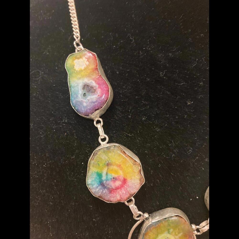 Stunning Sterling Rainbow Agate Stone Necklace - Picture 5 of 10